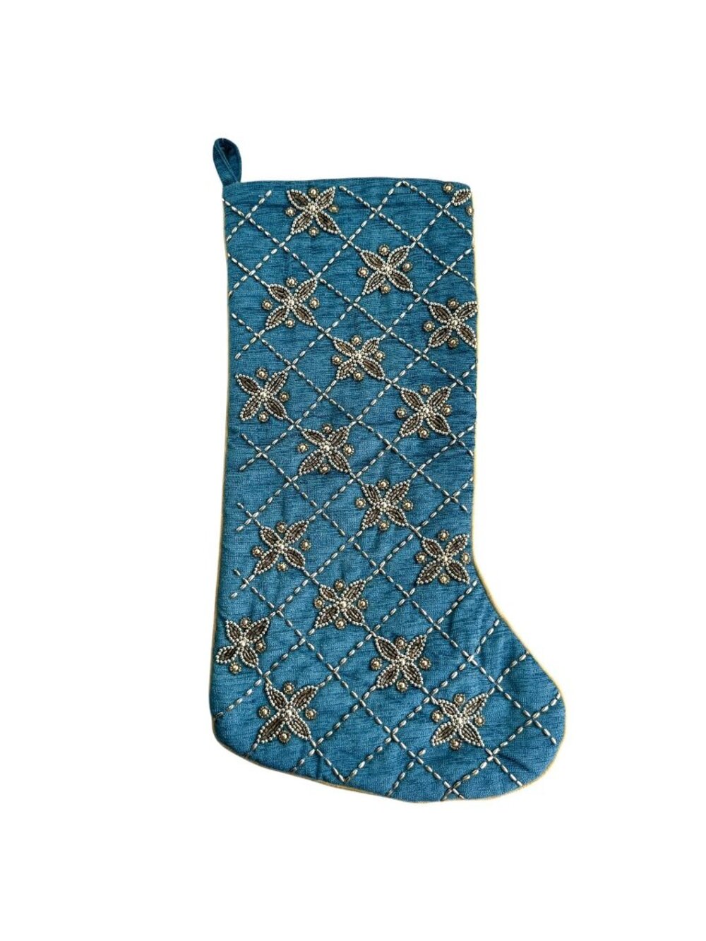 SHABBY CHIC Blue Beaded Christmas Stocking 22.5”